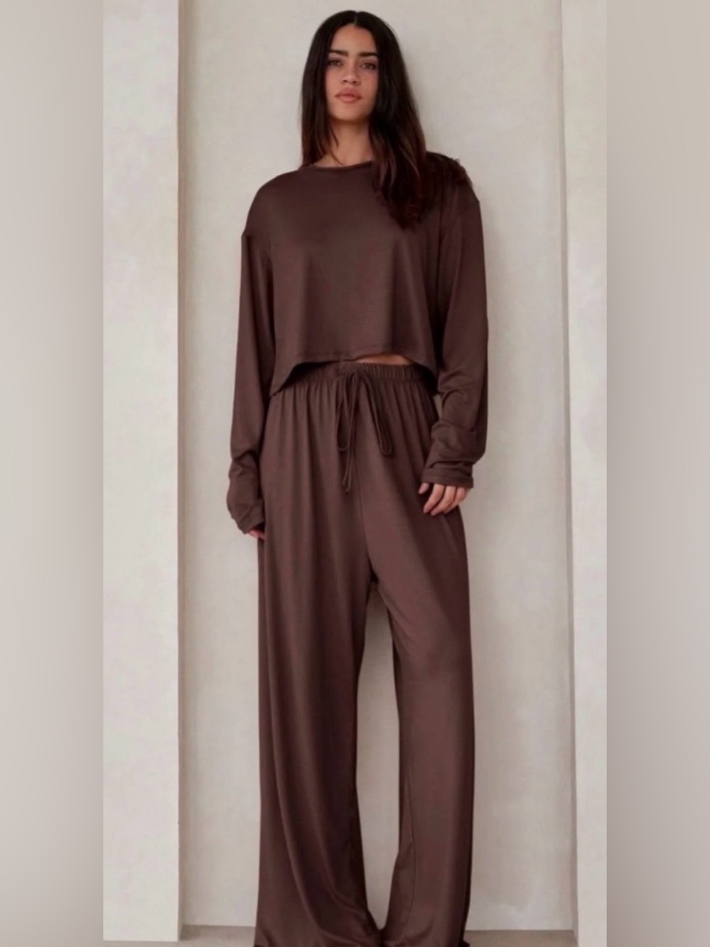 NWT Bumpsuit The Cloud Brown Wide-Leg Pants and Crop Tee Lounge Set- Medium